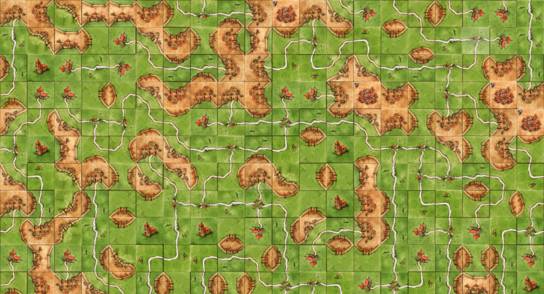 Image of a grid completely filled with Carcassonne tiles that match perfectly.