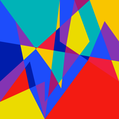 Colorful abstract geometric composition with mostly triangular shapes.
